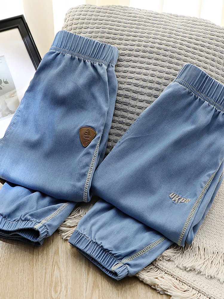 轻薄透气冰丝弹力夏季新款男童防蚊裤中大童空调裤子男孩牛仔裤