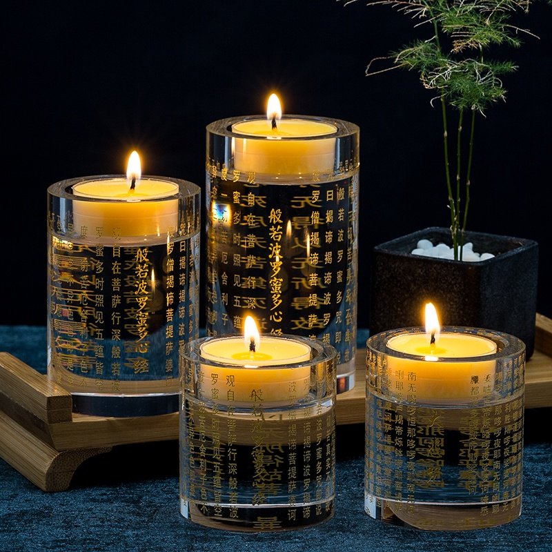 圆柱水晶烛台蜡烛供佛用品心经小烛台大悲咒香烛台4小时酥油烛台
