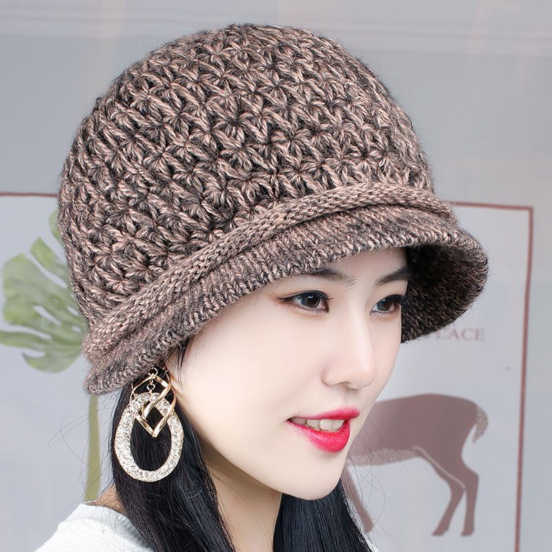 (今日6折)羊毛毛线帽子女士冬季女帽秋冬加绒妈妈帽子韩版时尚冬帽潮