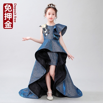 出租儿童演出斜肩晚礼服女童主持长裙女宝宝模特走秀个性服装租赁