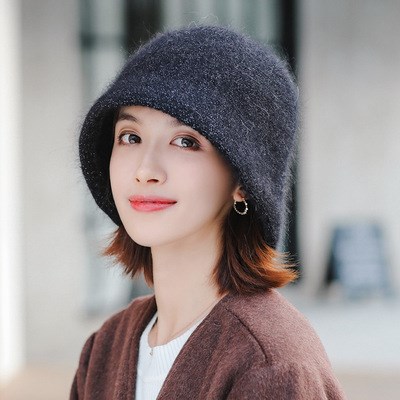 渔夫帽女秋冬季兔毛盆帽时尚百搭洋气水桶帽保暖针织毛线帽子春秋