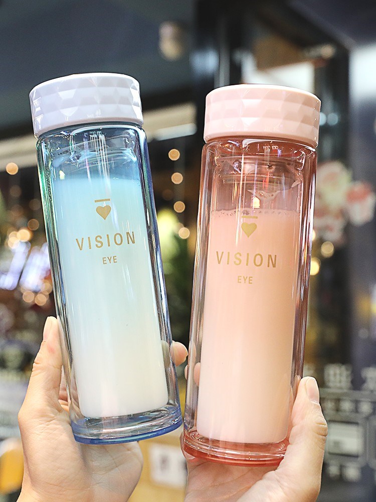 水杯一对便携简约漂亮的杯子高中生潮流女士创意优雅双层防烫