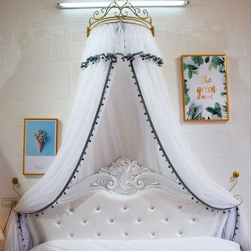 床幔床帘蚊帐一体式幔纱欧式公主风防蚊家用纱帐f吊顶圆顶婚庆卧