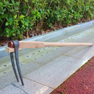 家用全钢长把二齿锄头两用挖土开荒种菜开垦种a地农具两齿x农用耙