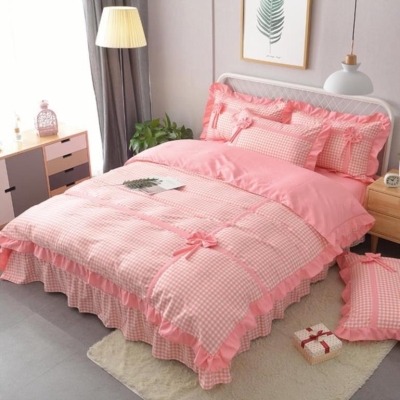 儿童款秋冬床单被套粉色四件套公主k风小清新少女心大童宿舍被子