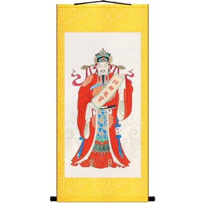 财神爷画像招财进宝画像绢布x画卷轴挂画玄关办公室客厅装饰画