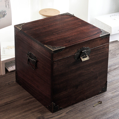 香樟木带锁木箱复古正方形储物箱收纳木箱子木质方木盒子大号木盒
