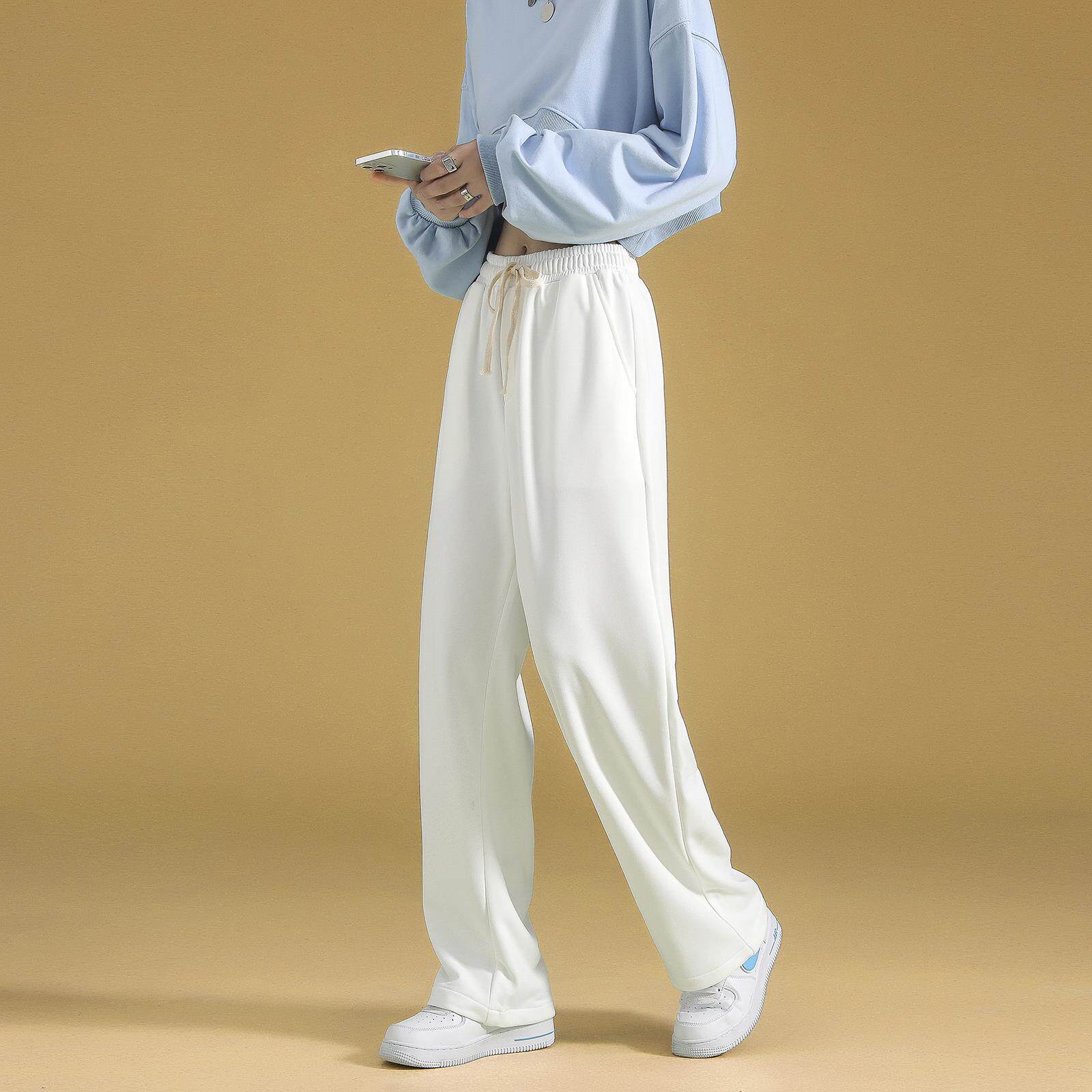 买一送一运动裤白色阔腿裤日系2021新款白裤子秋季女裤休闲裤