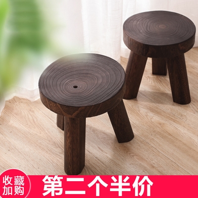儿童实木凳三脚小矮凳换鞋洗衣小板凳复古桐木坐凳圆凳子家用凳.
