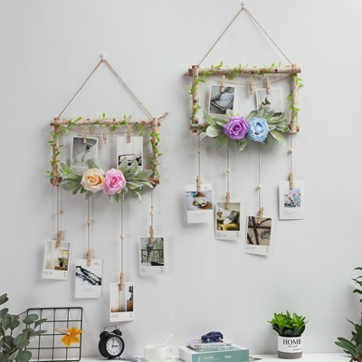 个性照片墙免打孔麻绳夹子相框组合网红卧室房间墙面树枝装饰挂.