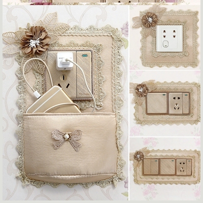 布艺带兜电灯开关插座装饰贴保护套家用墙贴壁火插板罩面板套布.