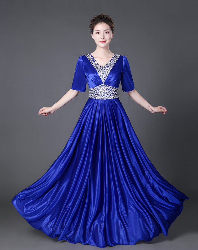 合唱服长裙演出服女士修身款大合唱团演出服装成人宴会礼服连衣裙