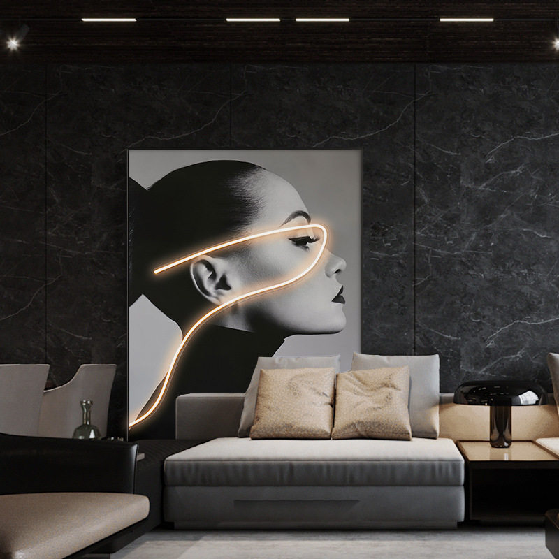 led灯带发光人物装饰画现代轻奢玄关画小红书同款客厅沙发落地画