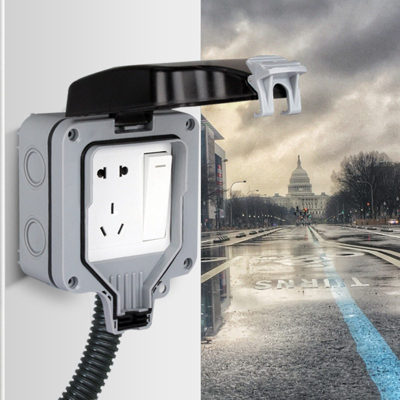 明装户外防水盒插座ip66开关面板防溅电源插防雨插座港澳英通用插