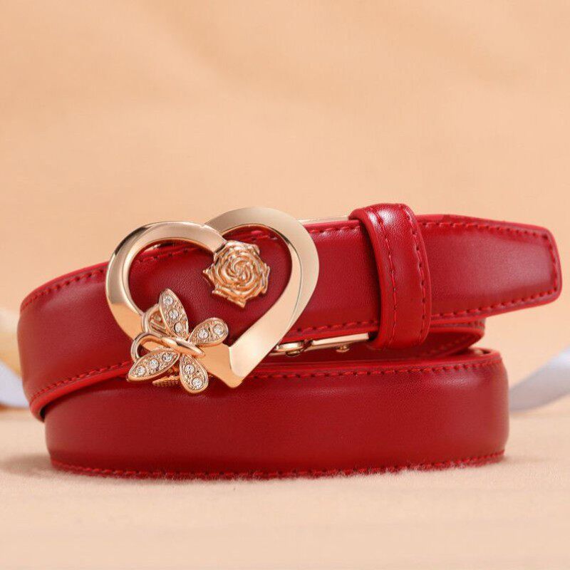 虎年本命年红腰带红皮带女士自动扣皮裤带m结婚用礼物礼品时来运