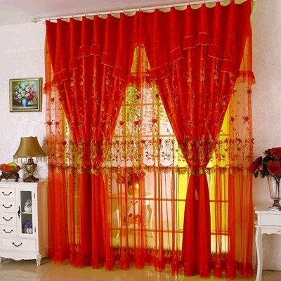红色蕾丝窗帘纱价格