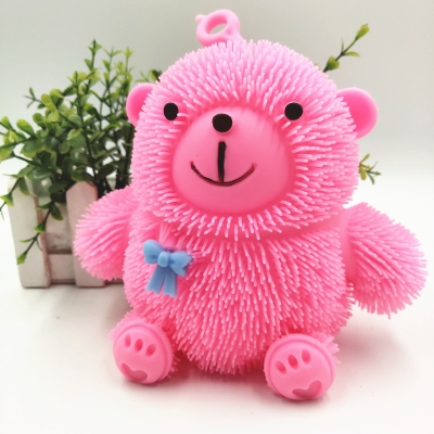 发光毛毛球软胶大号毛毛虫发泄球闪光弹力球小黄鸭卡通y熊儿童玩