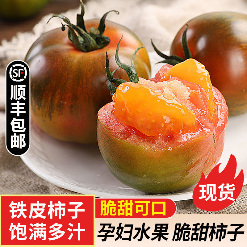 丹东铁皮柿子5斤草莓西红柿新鲜水果东北皮球柿生吃番茄蔬菜包邮5