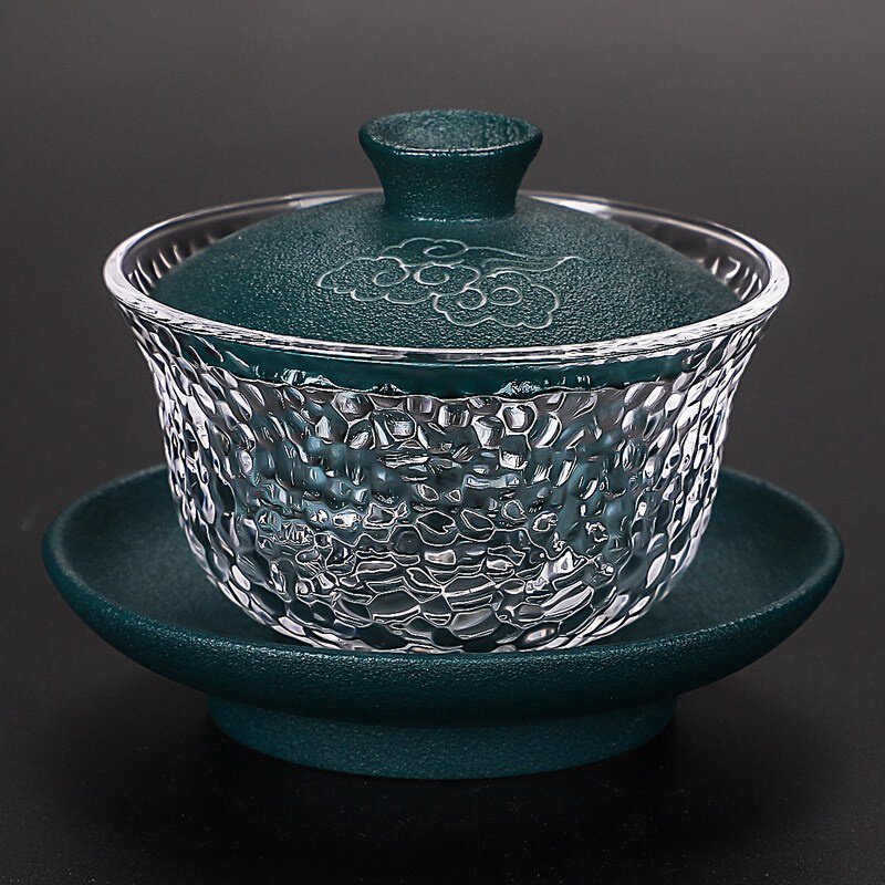 新品豪峰日式耐热玻璃盖碗盖碗陶瓷手抓三才盖碗家用泡茶碗透明敬