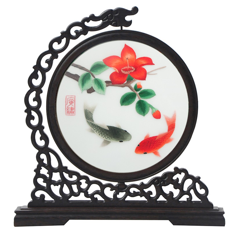 广绣粤绣纯手工刺绣双面绣小屏风摆件台屏木棉花广州特色工艺品