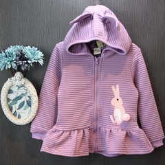 韩版童装2016秋季新款儿童女童卡通小兔刺绣连帽外套宝宝上衣
