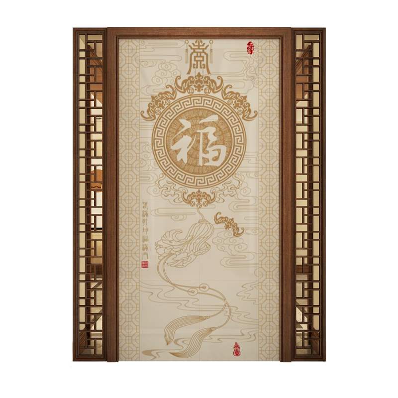 中式玄关哑光瓷砖五福临门进门过道背景墙入户迎门墙雕刻福字壁.
