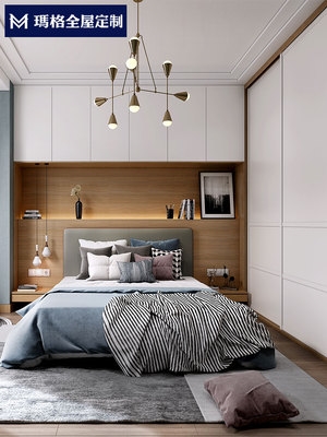 高端玛格定制衣柜推拉门北欧简约卧室床头柜组合一门到顶衣柜整体