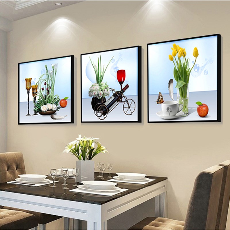 现代简约餐厅装饰画小清新饭厅挂画饭店餐桌三联画厨房水果墙壁画