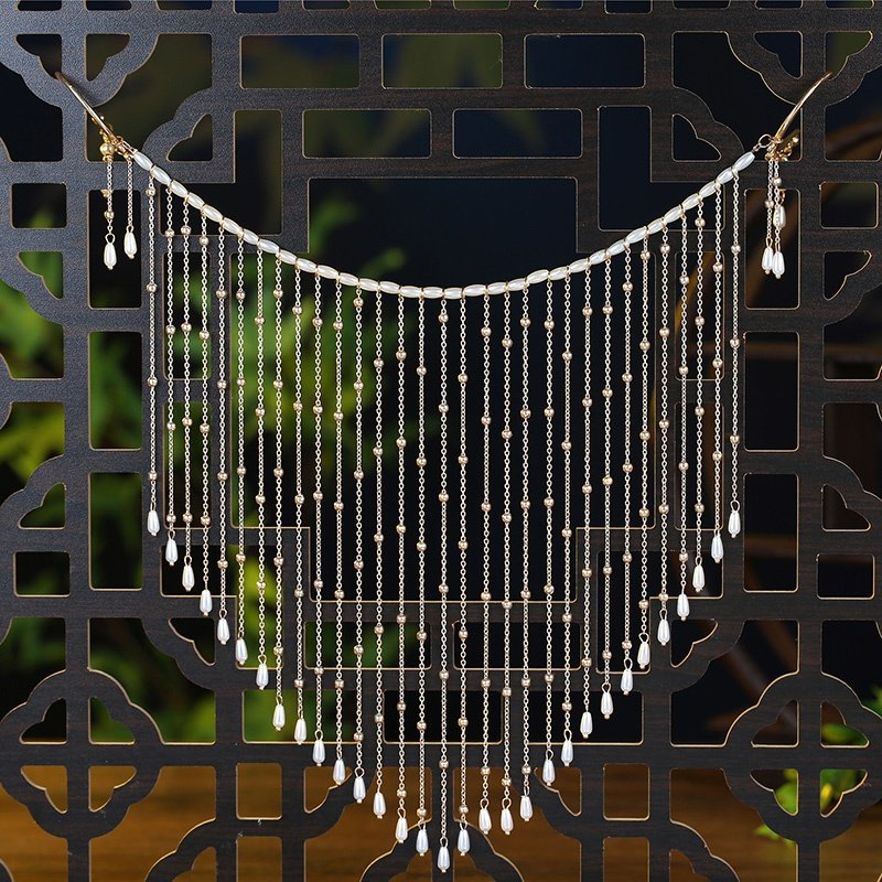 面帘古风遮脸挂耳古风汉服配饰流苏女珍珠面饰面纱脸帘串珠