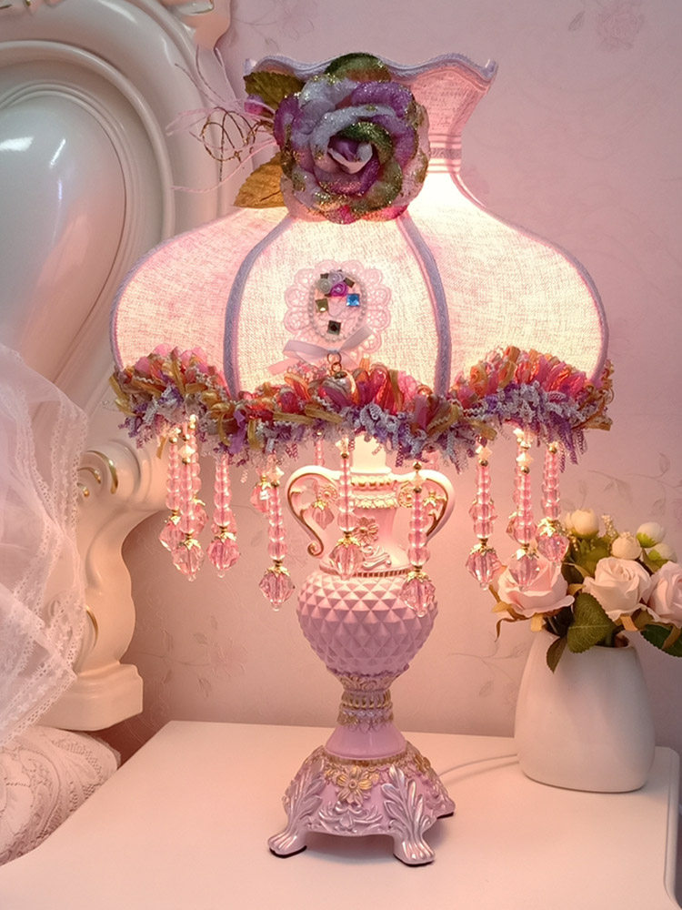 欧式结婚台灯婚房卧v室床头灯新娘陪嫁轻奢粉红紫色浪漫公主风