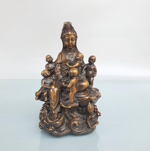 纯i铜送子观音娘娘佛像摆件家居风水供奉装饰镇宅求子祈福装饰品