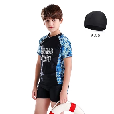 儿童泳衣男童中大童大码学生分体q防晒泳装胖童青少年男孩泳裤泳