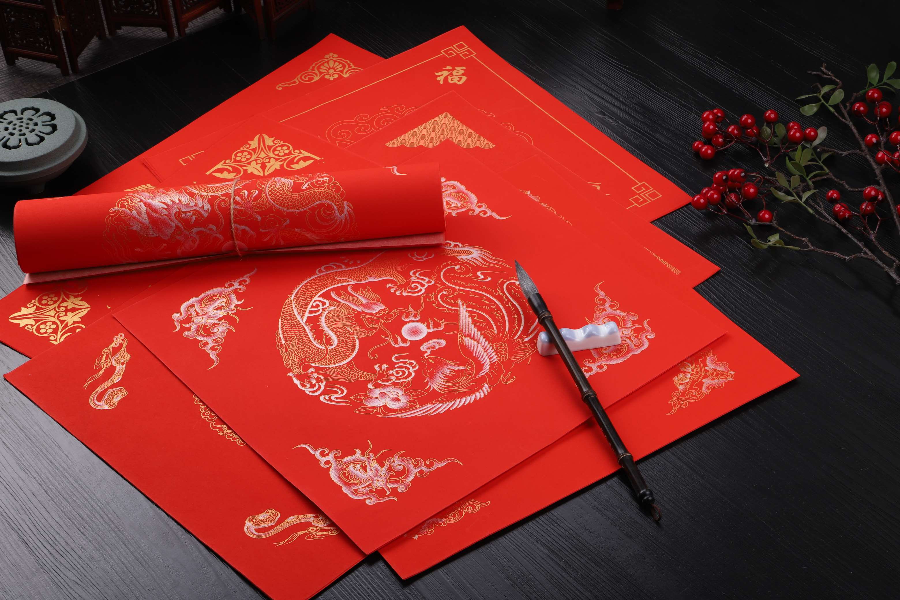 加厚万年红对联手写蜡染福字斗方春联门贴红纸空白宣纸对联纸