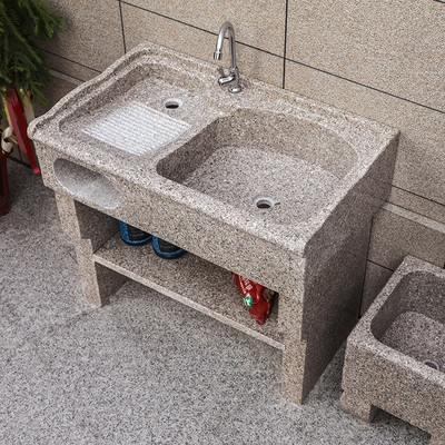 室外花岗岩洗衣池带搓衣板阳台家用大理石一体单水池盆石材洗手.