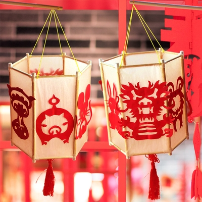 元宵节灯笼六角宫灯春节儿童diy灯笼材料包手工制作花灯挂饰定.