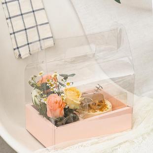 网红520情人节鲜花蛋糕一体盒手提透明4寸生日母亲节烘焙包装礼盒