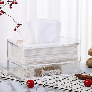 桌面亚克力多功能带收纳抽屉滑盖纸巾盒梳妆台面纸盒简约家用创意
