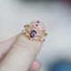 『花枝仙子』 日系唯美复古繁花似幔纱天然紫水晶2件套戒指14K金
