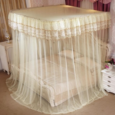 公主蚊帐韩式宫廷u粉色蚊帐u型导轨加厚加密推拉式可伸缩不打墙