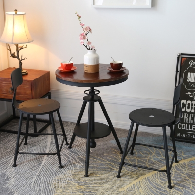 北欧咖啡厅桌椅组合铁r艺阳台奶茶店休闲桌椅三件套实木小圆桌茶