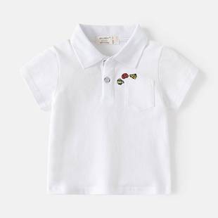 2024夏装男童短袖T恤韩版宝宝刺绣口袋POLO衫儿童短袖上衣潮
