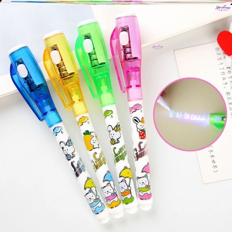 紫外线神奇带led灯隐形荧光笔记号笔彩色勾线随身密写笔莹光酷炫