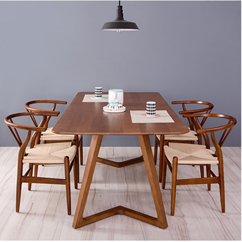 美式纯实木餐桌网红4人客厅家用长方形饭桌餐馆饭店1.2米一桌四椅