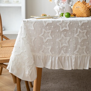 冬美式乡村田园蕾丝桌布简约荷叶边餐桌布艺ins风格长方形茶几台