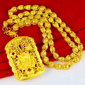 正品黄金项链男士生肖龙牌吊坠子999真金女款足金24k金子纯金套链