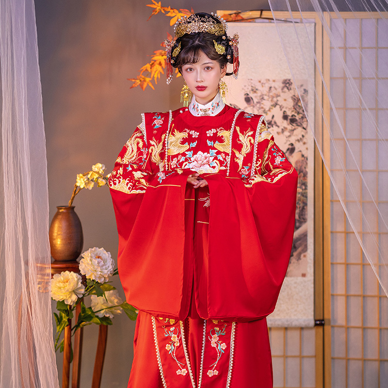 花神记凤求凰明制婚服汉服女正品原创圆领长袄马面裙红色霞帔嫁衣