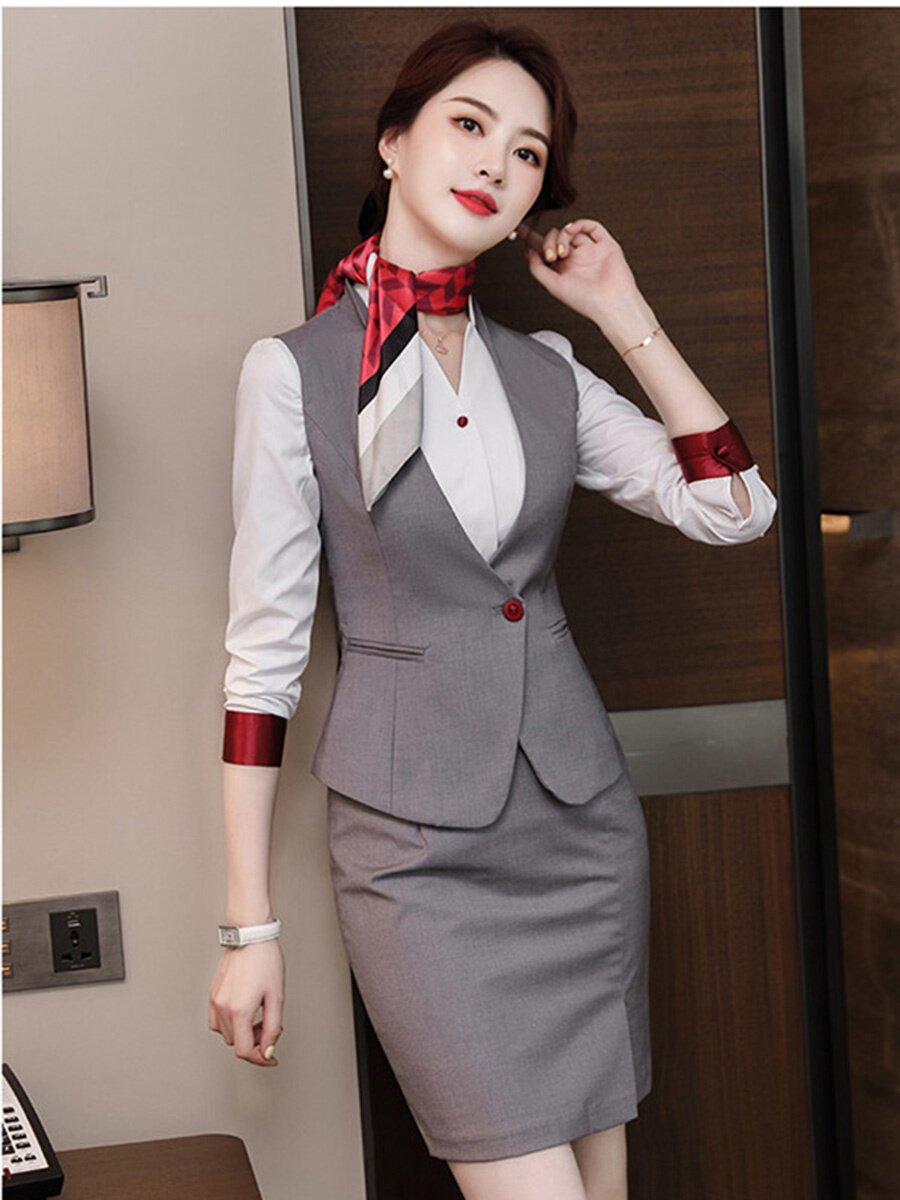 空姐职业装女春秋套装售楼部物业客服酒店前台接待工作装西服马甲
