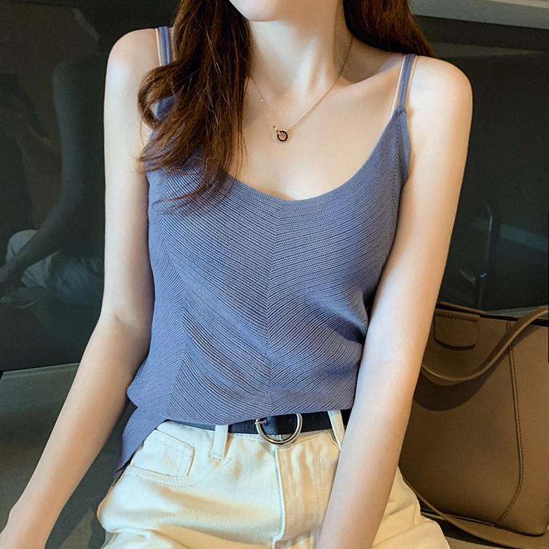 吊带背心女夏季内搭针织衫打底百搭v领性感不规则无袖上衣外穿潮