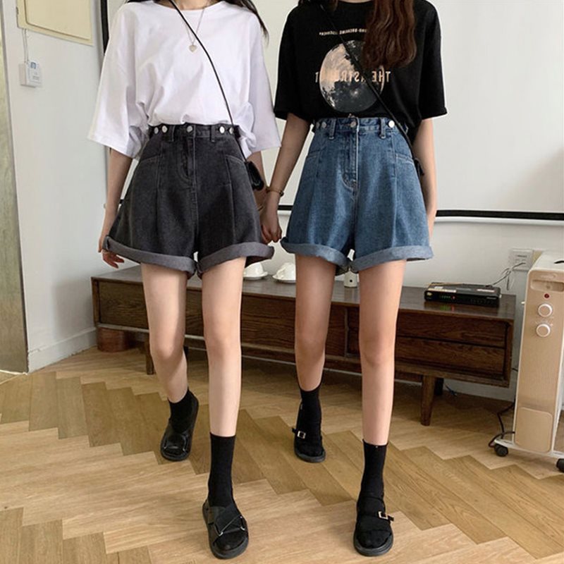 微胖女生穿搭牛仔短裤女夏宽松胖妹妹大码高腰显瘦阔腿休闲中裤