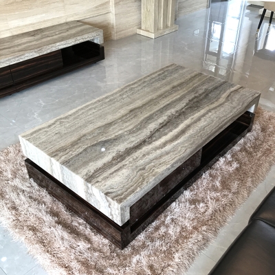 天然灰洞石大理石茶几电视柜可组合简约现代家w具欧式小户型石茶